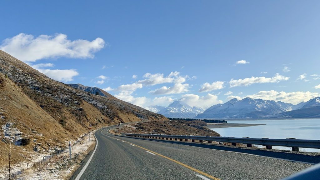 Driving to Mount Cook in the South Island.